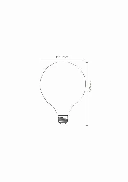 Lucide G80 - Ampoule filament - Ø 8 cm - LED Dim. - E27 - 1x4,9W 2700K - Opalin - technique